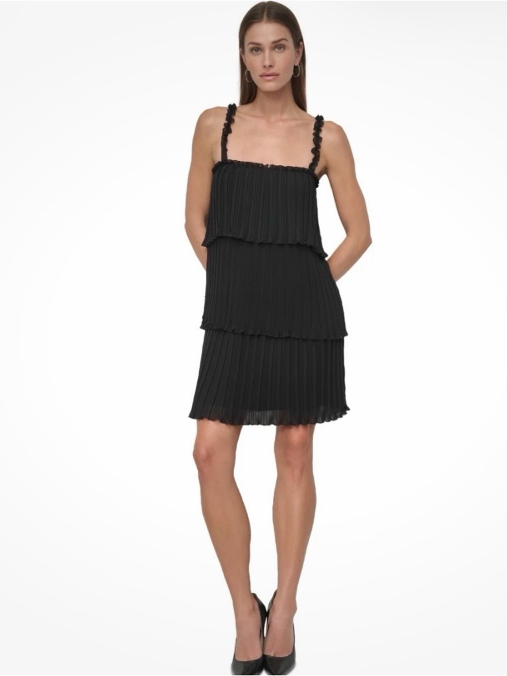 DKNY( Donna Karan New York) Black Pleated Tiered Mini with Braided Straps